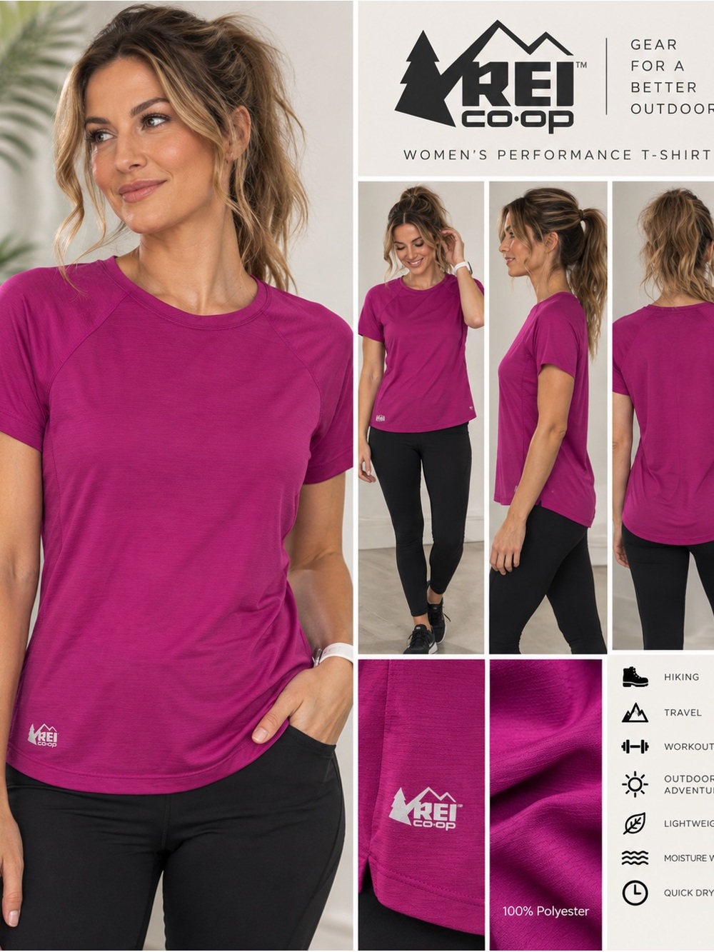 REI Co-op Women’s Performance Hiking Shirt Magenta Purple Short Sleeve Small